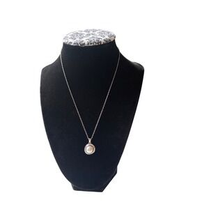 Silver 925 Faux Pearl Orbit Pendant Necklace with Crystal Accents Womens